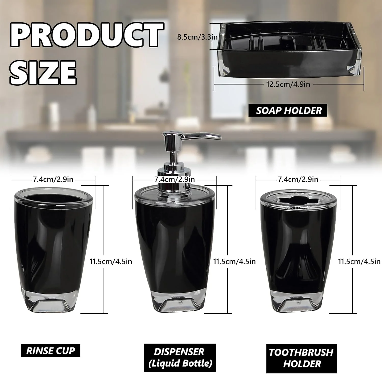 ست لوازم جانبی حمام، 4 تکه، شامل جا مایع صابون، جا مسواکی، جا صابونی و لیوان دهانشویه