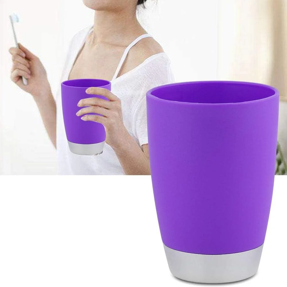 ست لوازم جانبی حمام 4 تکه شامل جای مایع دستشویی، جا مسواکی پلاستیکی PP، لیوان شستشو، جا صابونی، ست جای مایع دستشویی برای حمام (بنفش)