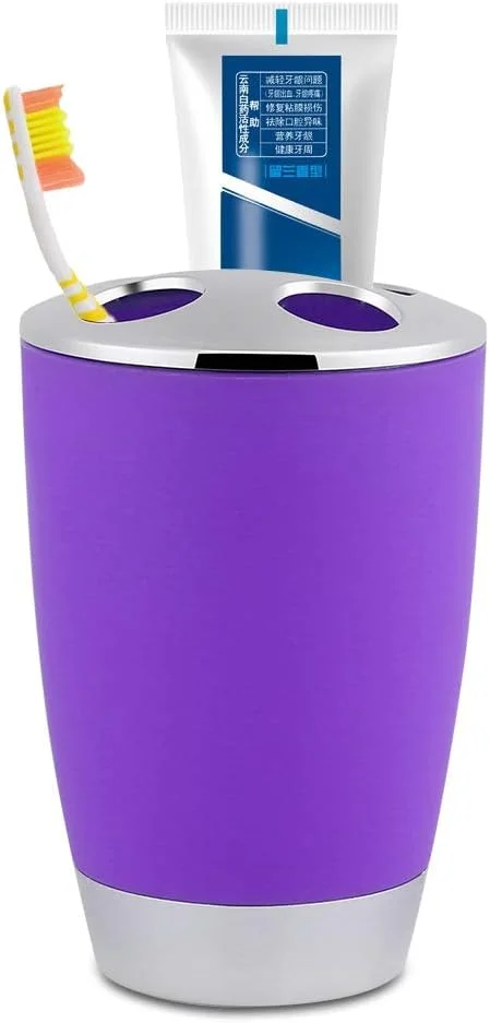 ست لوازم جانبی حمام 4 تکه شامل جای مایع دستشویی، جا مسواکی پلاستیکی PP، لیوان شستشو، جا صابونی، ست جای مایع دستشویی برای حمام (بنفش)