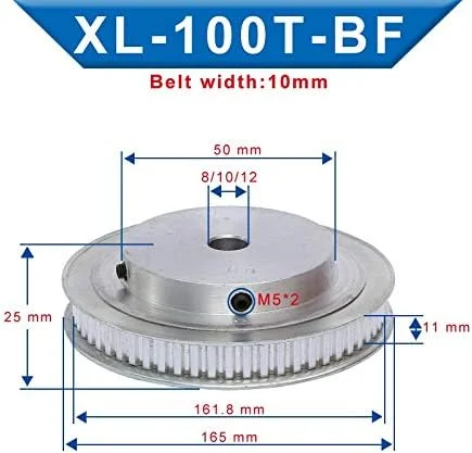 پولی تایمینگ HANXYXA XL 100T، سوراخ 8/10/12 میلی‌متر، گام دندانه 5.08 میلی‌متر، چرخ پولی آلومینیومی، عرض شیار 11 میلی‌متر برای تسمه تایم 10 میلی‌متری XL، 1 عدد (رنگ: 8 میلی‌متر، سایز: 1 عدد)(10 میلی‌متر)