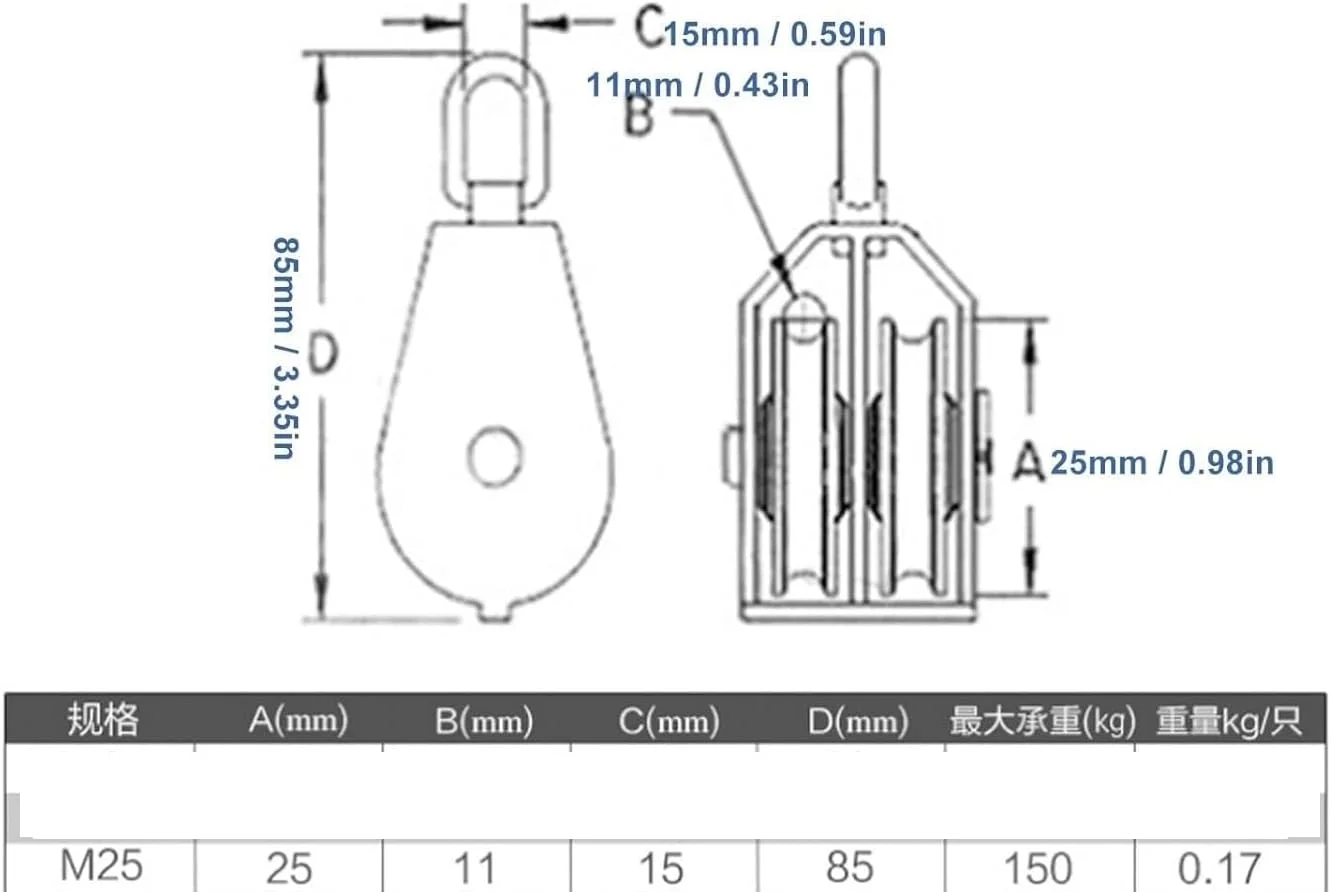 ست قرقره دوبل M25 ممتاز (2 عدد): قرقره استارت فولادی ضد زنگ با ظرفیت بالا 150 کیلوگرم برای تجهیزات و بلند کردن