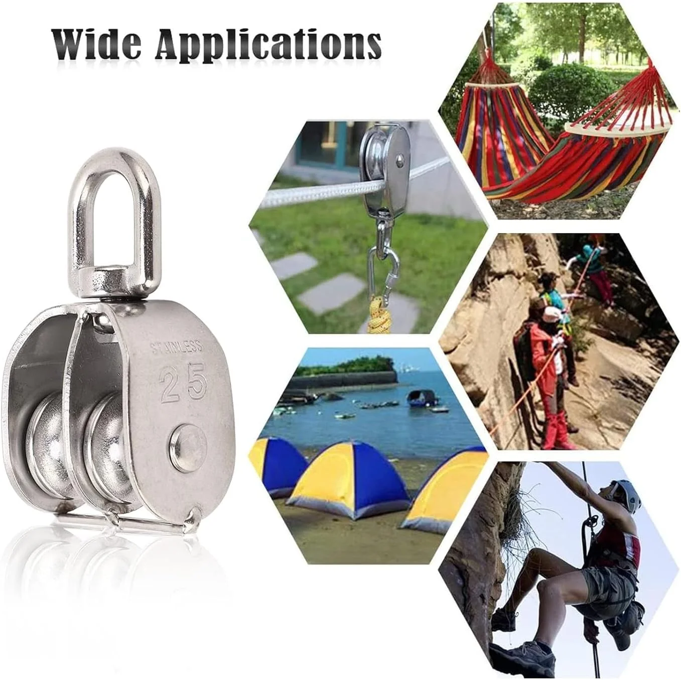 ست قرقره دوبل M25 ممتاز (2 عدد): قرقره استارت فولادی ضد زنگ با ظرفیت بالا 150 کیلوگرم برای تجهیزات و بلند کردن