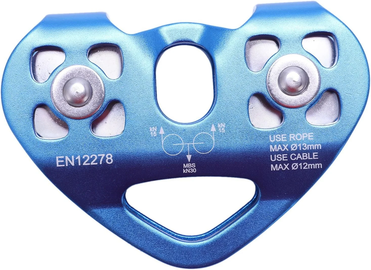 قرقره دوبل طنابی فولادی به شکل قلب، مناسب طناب ۱۳ میلی‌متری، ترولی زیپ‌لاین پرسرعت با قدرت ۲۴ کیلونیوتن