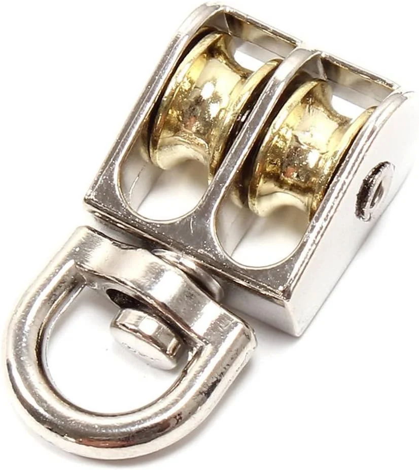 قرقره دوگانه چرخان هِگِربای 43 میلی‌متری، قرقره فلزی برای بالابر طناب، چرخ بالابر آلیاژ روی با شیار قرقره