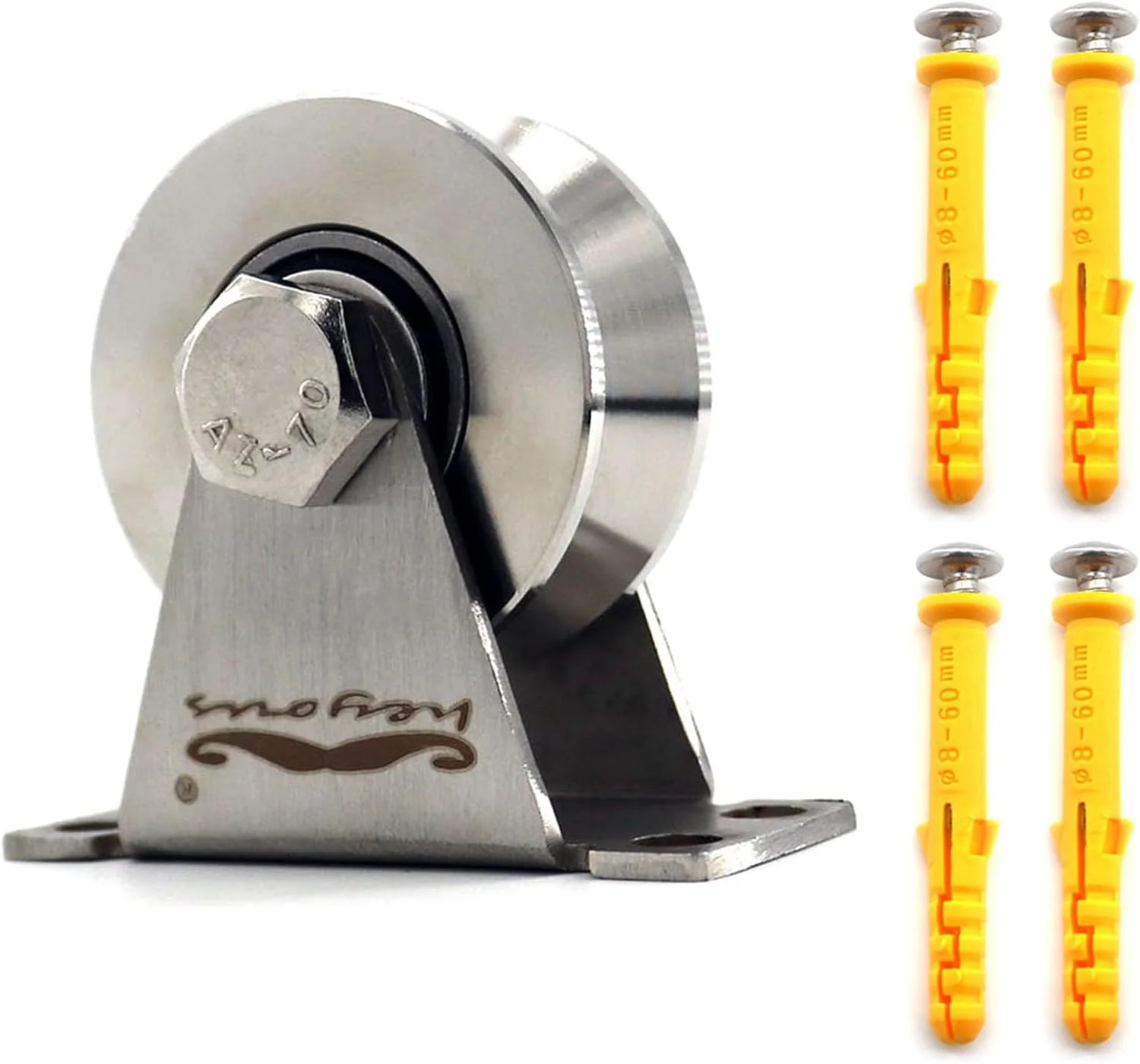 هیوس 1 عدد قرقره استیل ضد زنگ تک چرخ قرقره طناب بالابر گردان با پیچ های نصب و لوله های انبساطی برای سیم بکسل، نوع شیار V