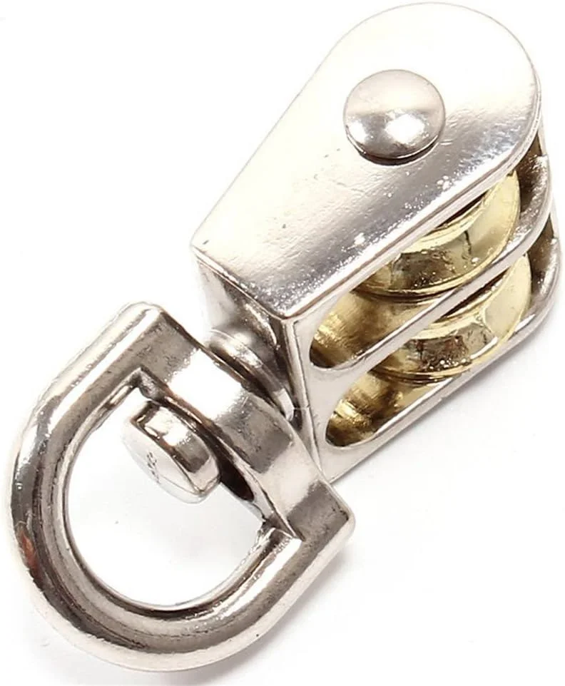 قرقره دوگانه چرخان هِگِربای 43 میلی‌متری، قرقره فلزی برای بالابر طناب، چرخ بالابر آلیاژ روی با شیار قرقره