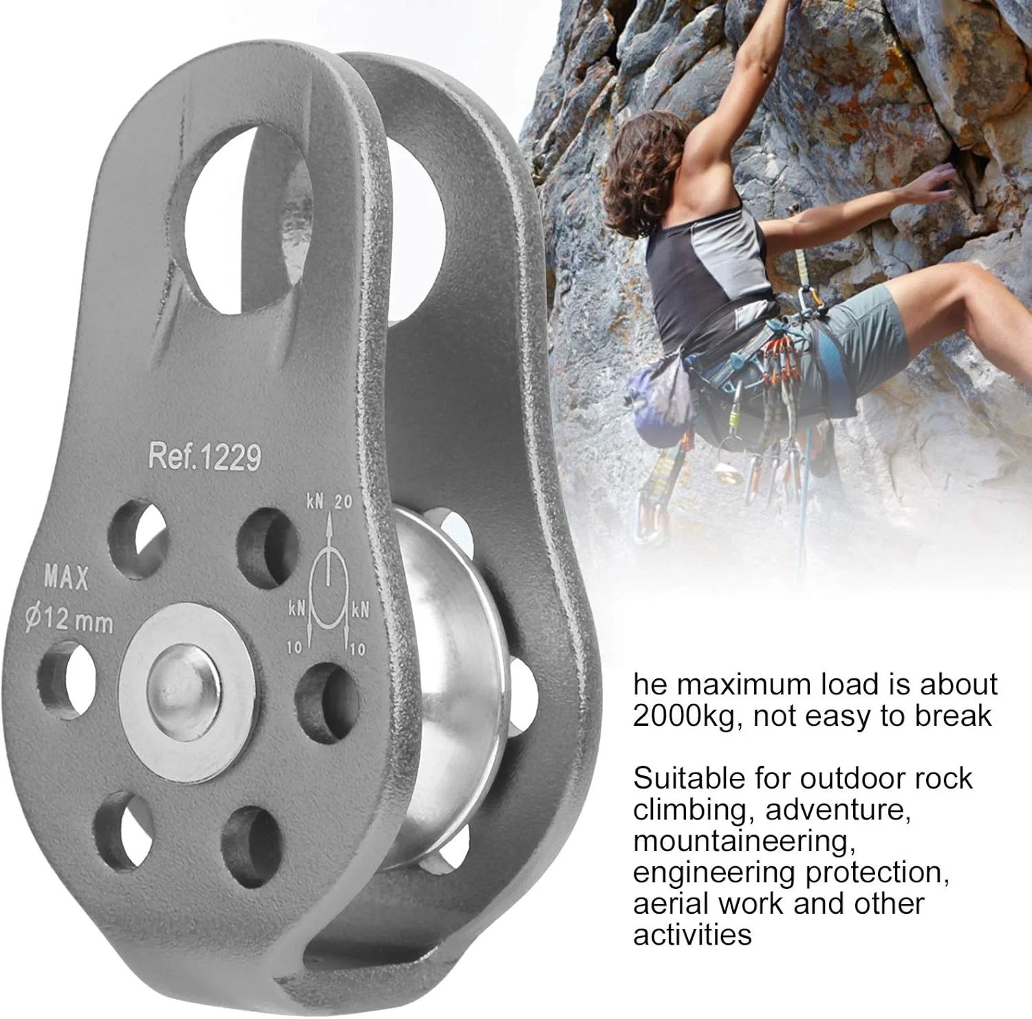 HOKVJ لوازم جانبی آویز، قرقره های طنابی کوچک قرقره ثابت تکی، آلومینیوم هوانوردی با کیفیت برای آویزان کردن صعود برای مرد و زن (رنگ: خاکستری)