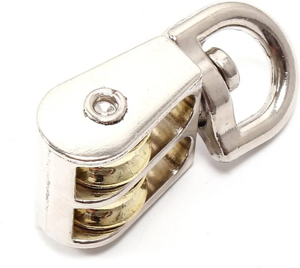 قرقره دوگانه چرخان هِگِربای 43 میلی‌متری، قرقره فلزی برای بالابر طناب، چرخ بالابر آلیاژ روی با شیار قرقره