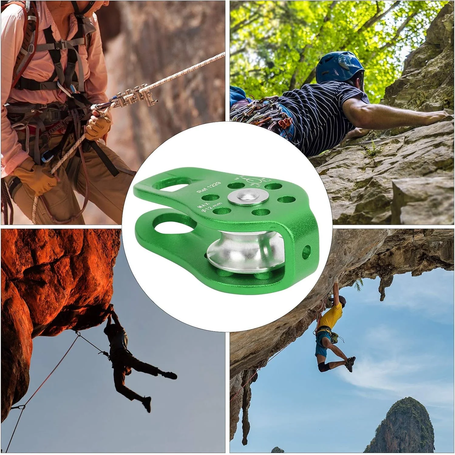 HOKVJ لوازم جانبی آویز، قرقره های طنابی کوچک قرقره ثابت تکی، آلومینیوم هوانوردی با کیفیت برای آویزان کردن صعود برای مرد و زن (رنگ: سبز)
