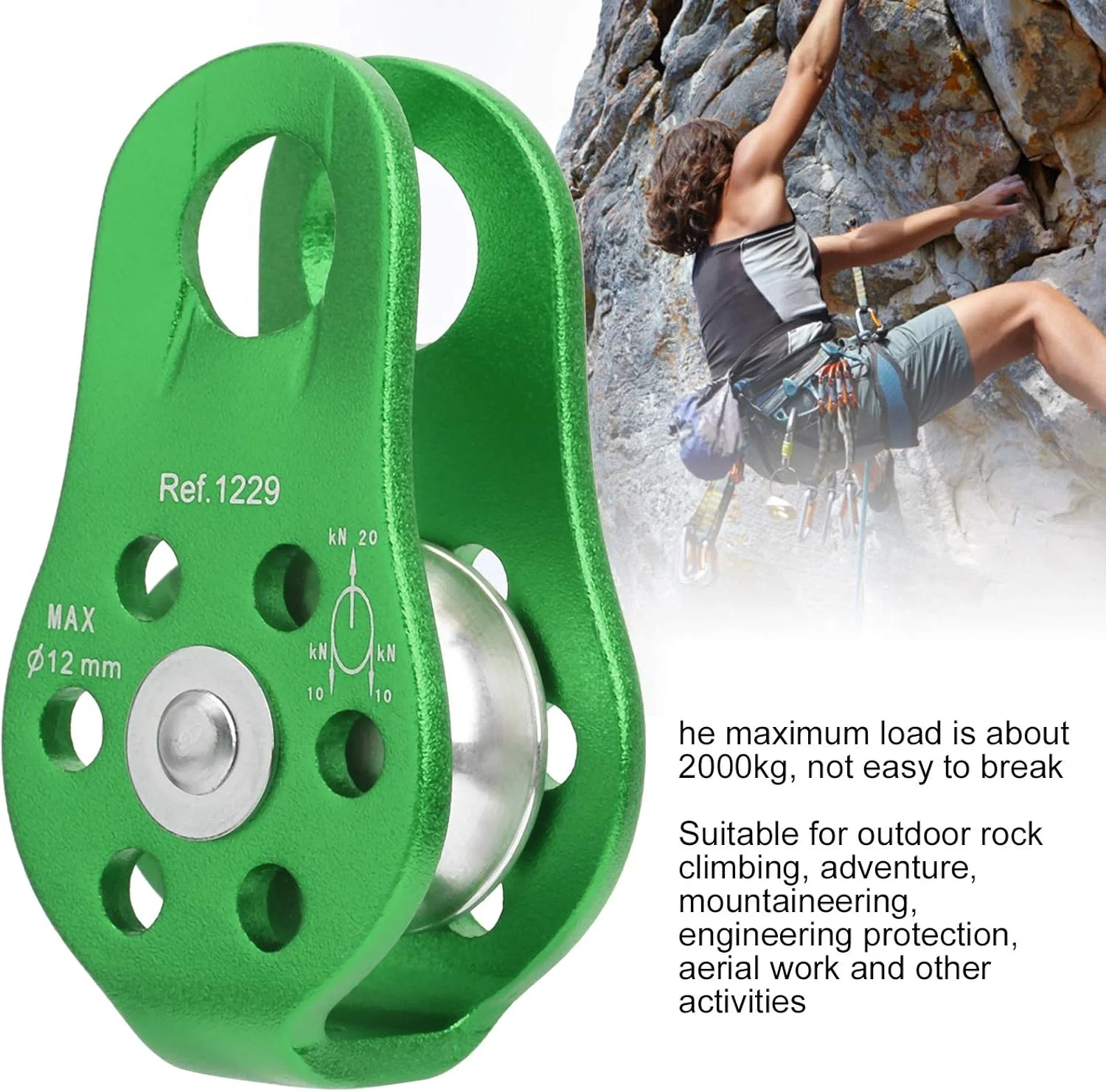 HOKVJ لوازم جانبی آویز، قرقره های طنابی کوچک قرقره ثابت تکی، آلومینیوم هوانوردی با کیفیت برای آویزان کردن صعود برای مرد و زن (رنگ: سبز)