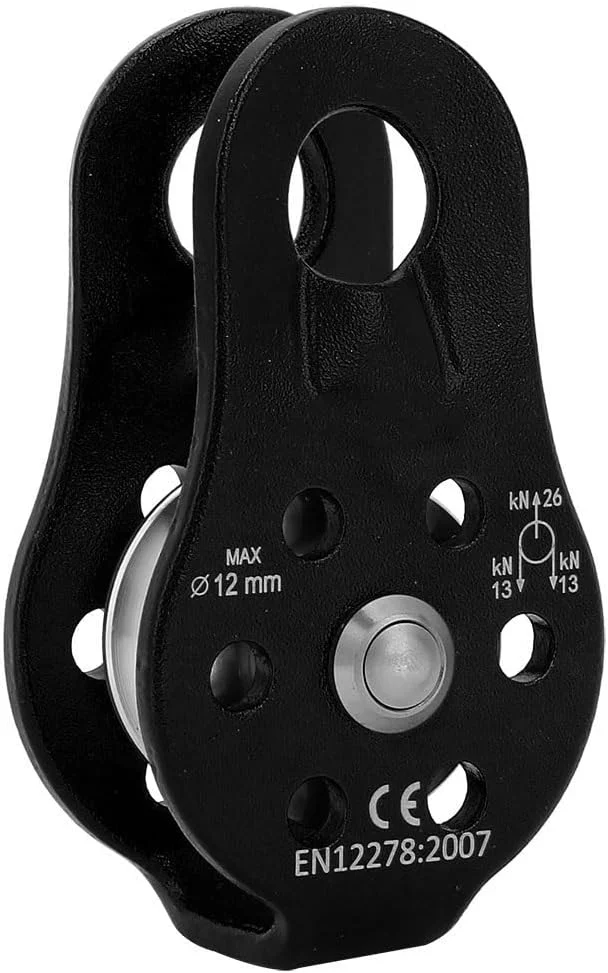 قرقره صعود آلومینیومی آلیاژی تک محور چرخشی، بلوک چرخشی، لوازم جانبی تجهیزات ایمنی برای طناب 12 میلی متری (مشکی)