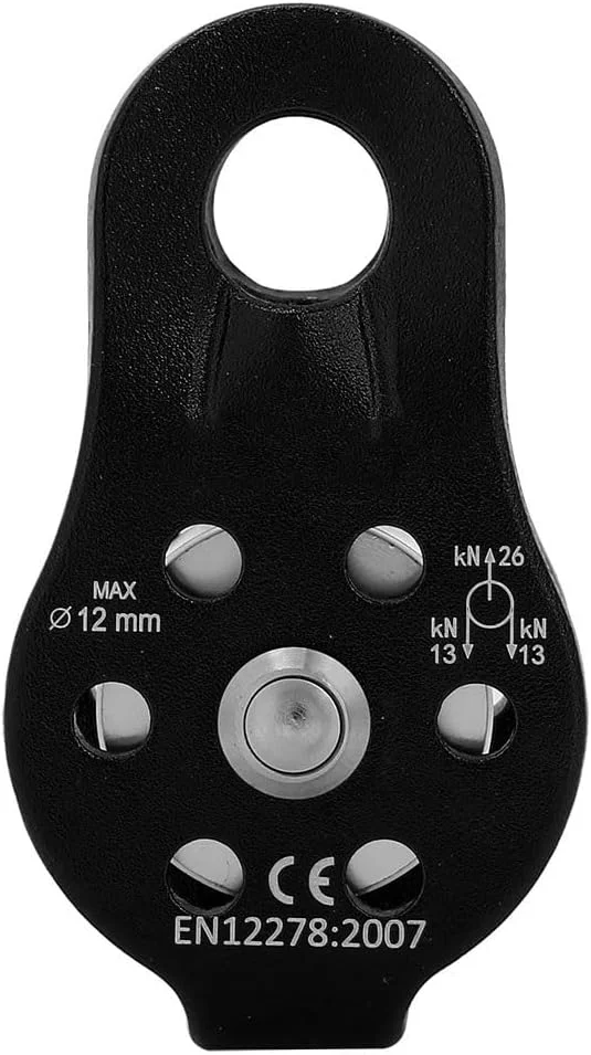 قرقره صعود آلومینیومی آلیاژی تک محور چرخشی، بلوک چرخشی، لوازم جانبی تجهیزات ایمنی برای طناب 12 میلی متری (مشکی)