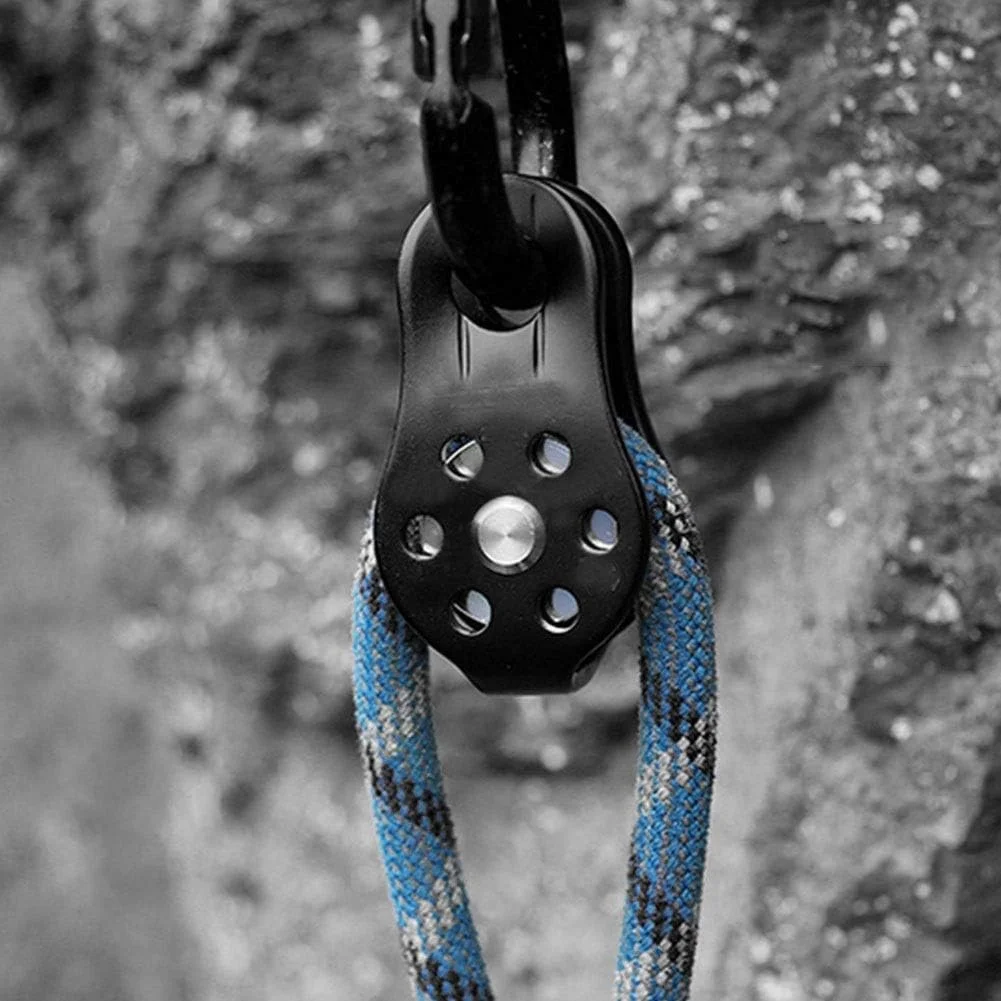 قرقره صعود آلومینیومی آلیاژی تک محور چرخشی، بلوک چرخشی، لوازم جانبی تجهیزات ایمنی برای طناب 12 میلی متری (مشکی)