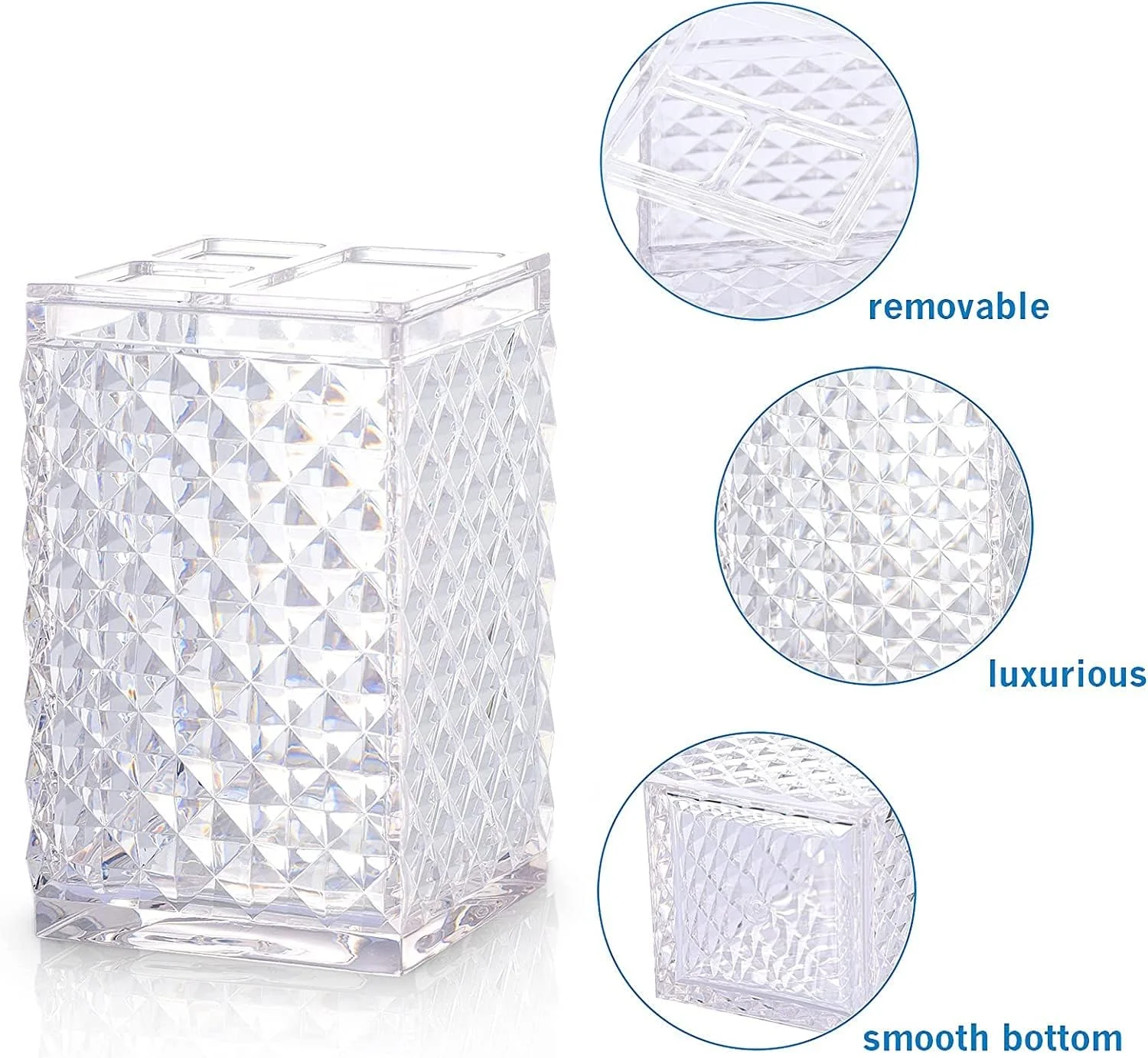 لوازم جانبی حمام - ست 4 تکه پلاستیکی مربعی شامل جا مایع صابون، جا مسواکی تقسیم شده، لیوان و جا صابونی، ست لوازم جانبی حمام شیک (سفید)