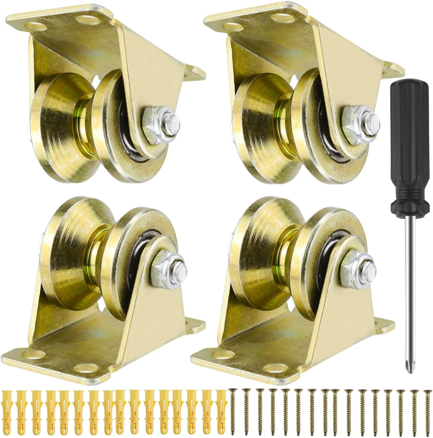 مجموعه قرقره طناب، 4 عددی، قرقره جرثقیل بالابر، قرقره گردان فولادی شیار V، قرقره های بطری، ظرفیت بار قوی، ضخیم شده برای طناب های فولادی، طناب ها، داخلی و خارجی، پرده ها