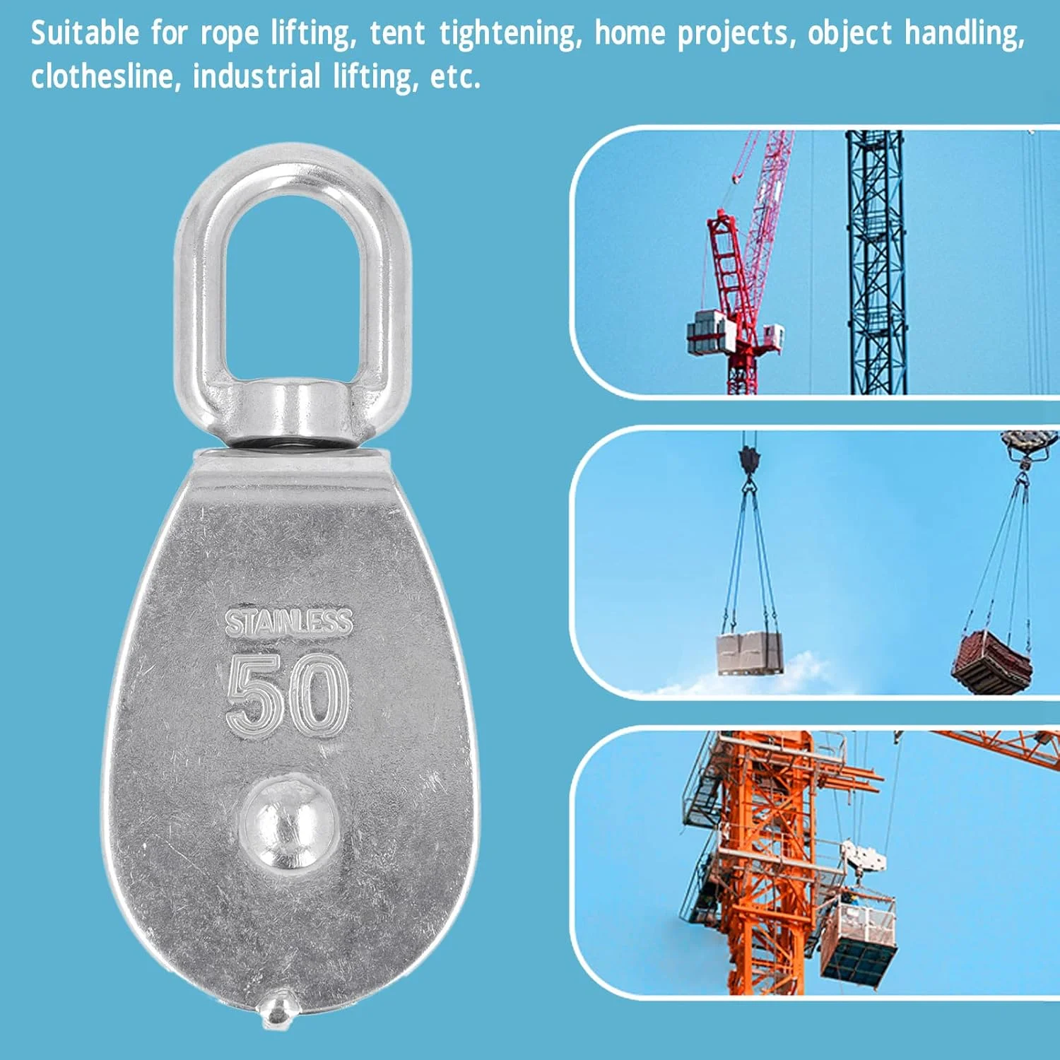 مجموعه قرقره تکی 3 عددی با ظرفیت بار 400 کیلوگرم، قرقره استیل ضد زنگ U شکل با چرخش 360 درجه برای بلند کردن قایق، آویزان کردن دوچرخه ورزشی، تجهیزات کمپینگ