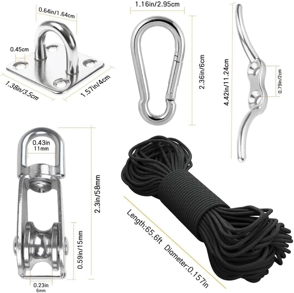 کیت سیستم قرقره استیل ضد زنگ Hopbucan M15 - چرخ قرقره سنگین، بلوک قرقره با طناب نایلونی 4 میلی متری، قلاب ها، نصب آسان صفحه (2 بسته)