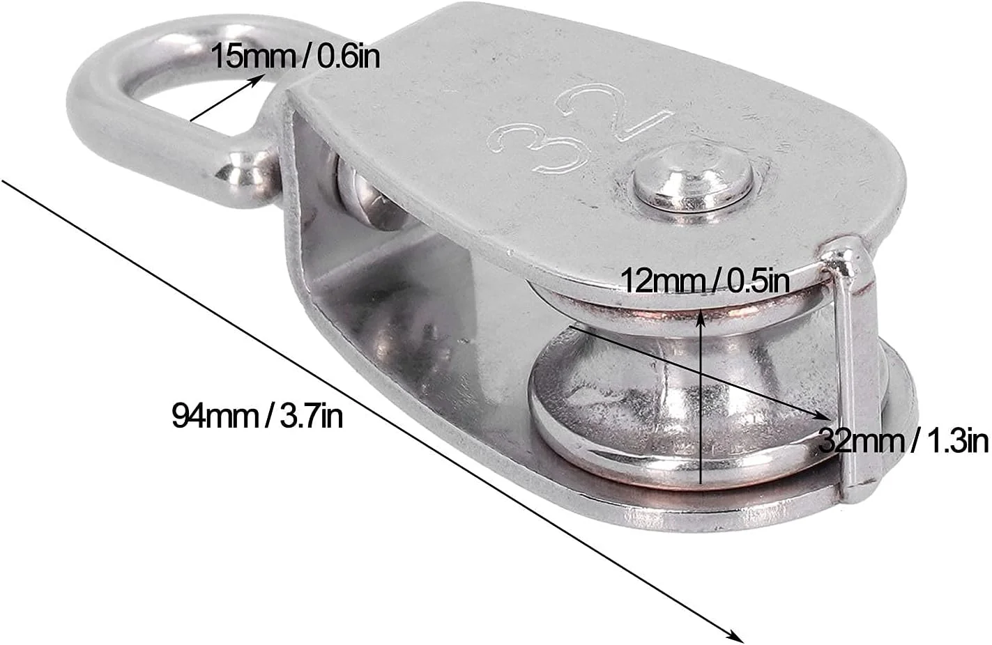 قرقره بالابر HXCQHWH، مقاوم در برابر خوردگی، فولاد ضد زنگ 316، ظرفیت بار 250 کیلوگرم، قرقره تک چرخ 360 درجه برای بلند کردن قایق و اجسام سنگین
