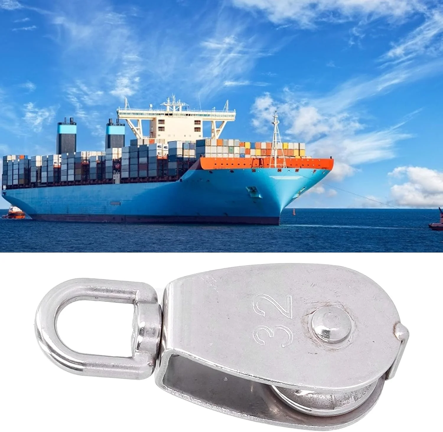 قرقره بالابر HXCQHWH، مقاوم در برابر خوردگی، فولاد ضد زنگ 316، ظرفیت بار 250 کیلوگرم، قرقره تک چرخ 360 درجه برای بلند کردن قایق و اجسام سنگین