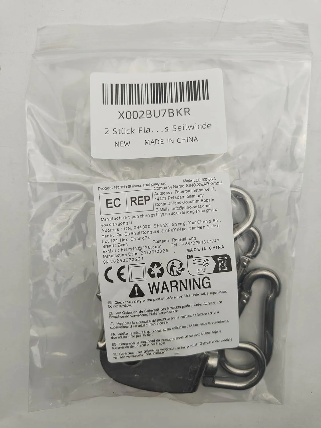 بسته 2 عددی قرقره به همراه 2 عدد کارابین M6، تحمل بار 150 کیلوگرم، قرقره M25 برای طناب، قرقره طناب استیل ضد زنگ برای سایبان، وینچ ورزشی