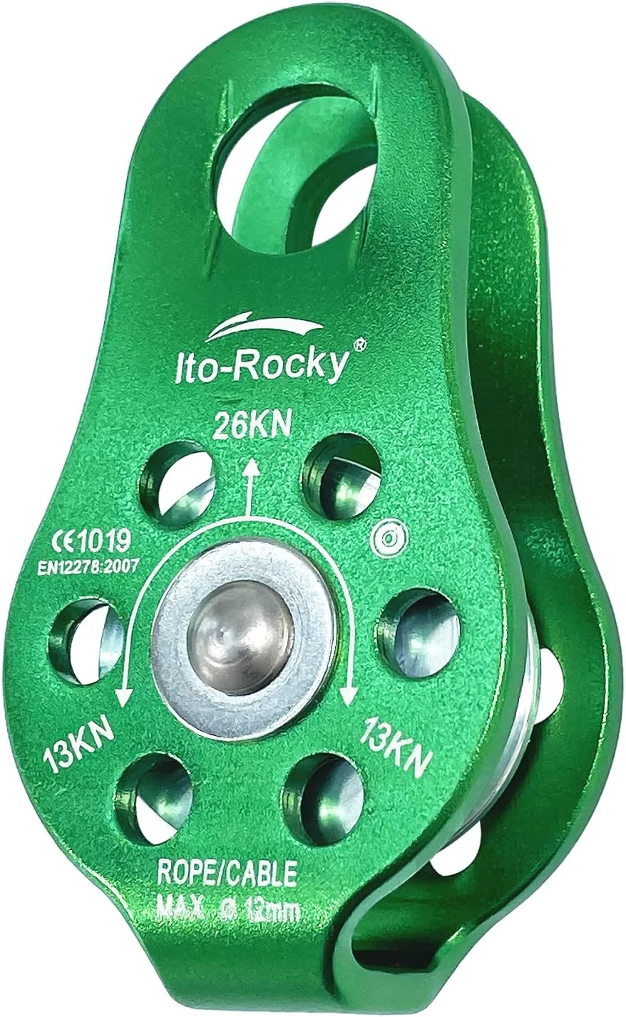 قرقره زیپ لاین 28KN Ito Rocky و قرقره میکرو 26kN دارای گواهینامه CE، قرقره تاندم با بلبرینگ های استیل ضد زنگ برای نجات و بالابر