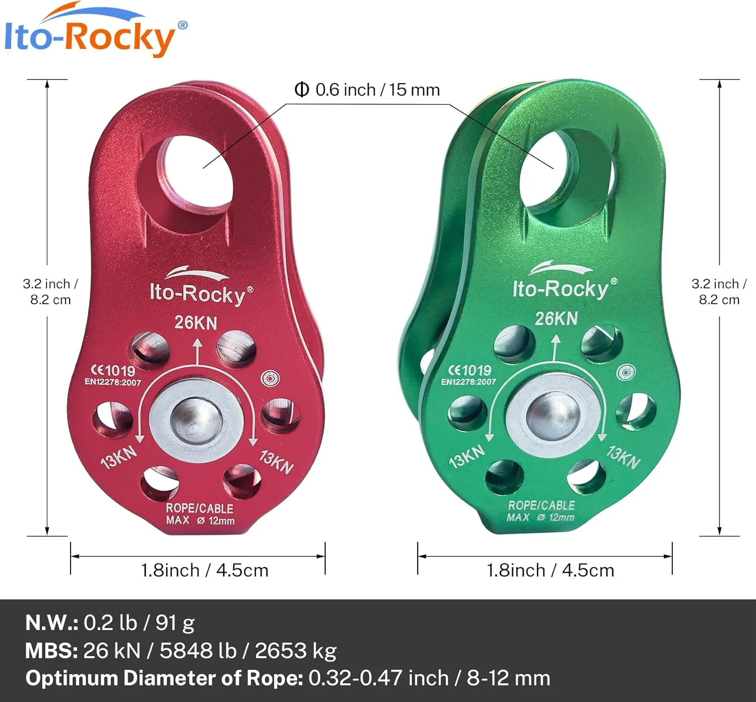 قرقره زیپ لاین 28KN Ito Rocky و قرقره میکرو 26kN دارای گواهینامه CE، قرقره تاندم با بلبرینگ های استیل ضد زنگ برای نجات و بالابر