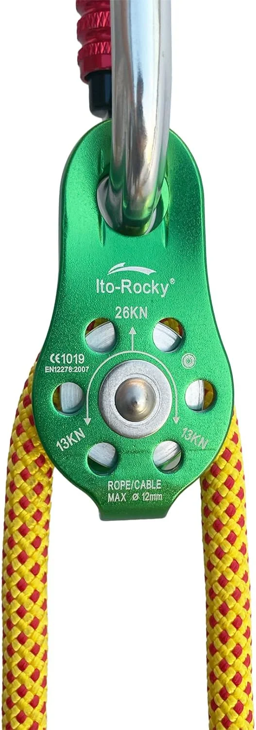 قرقره زیپ لاین 28KN Ito Rocky و قرقره میکرو 26kN دارای گواهینامه CE، قرقره تاندم با بلبرینگ های استیل ضد زنگ برای نجات و بالابر