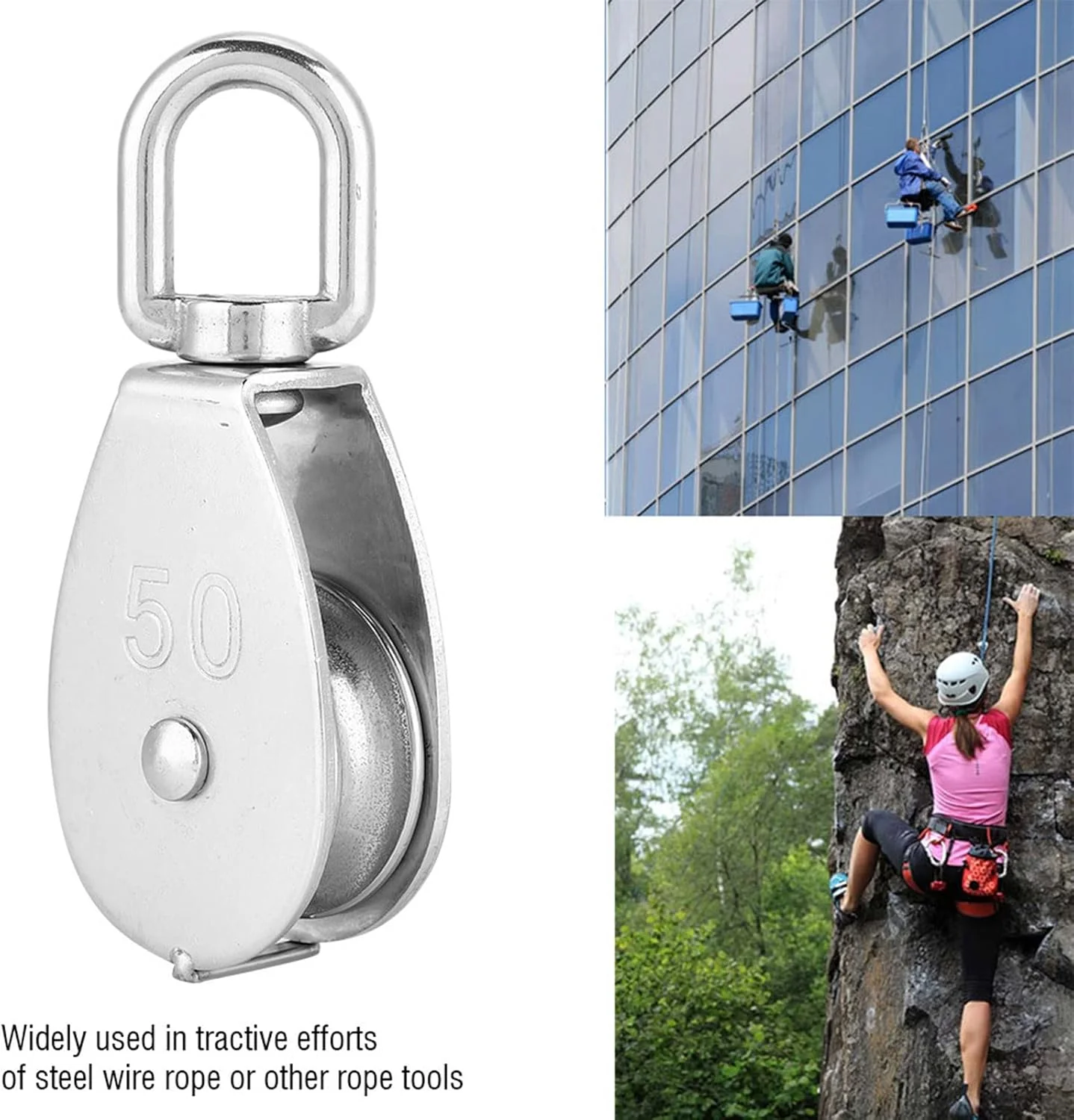 قرقره تکی استیل ضد زنگ JEOZBM، قرقره طناب بالابر با استحکام بالا، 1 عدد غلتک بالابر قرقره برای سیم بکسل