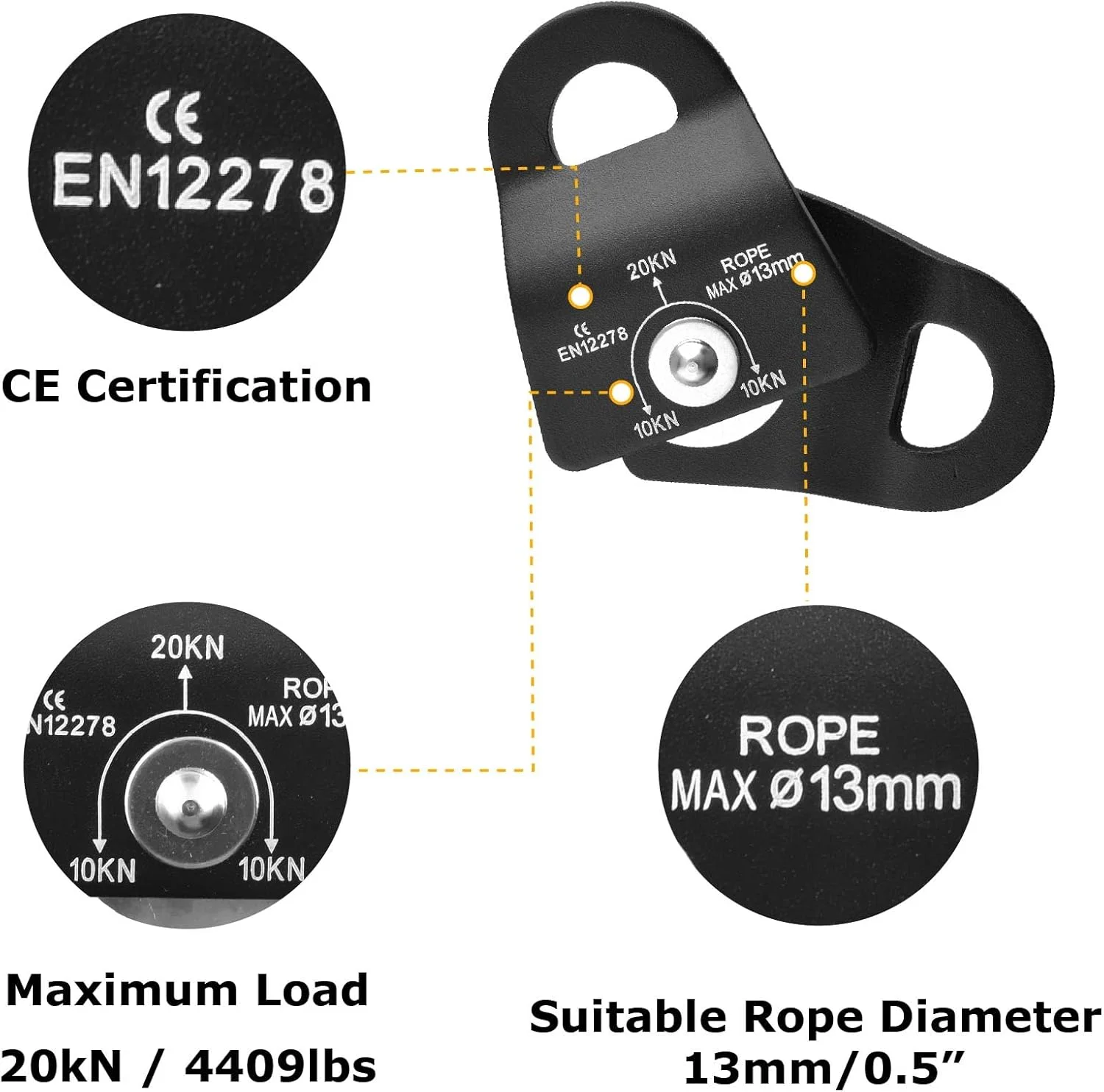 قرقره صعود JEELAD با ظرفیت 20kN، ساخته شده از آلیاژ آلومینیوم، مناسب برای نجات، حمل و نقل، زیپ لاین و تجهیزات صعود (قرمز - 20KN)
