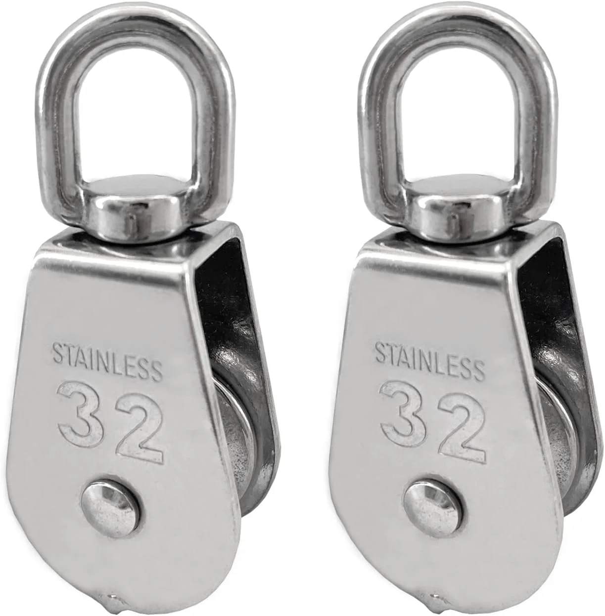 2 عدد قرقره تکی M32، قرقره استیل ضد زنگ Creatiee، جرثقیل غلتکی، چرخ قلاب گردان، قرقره ثابت