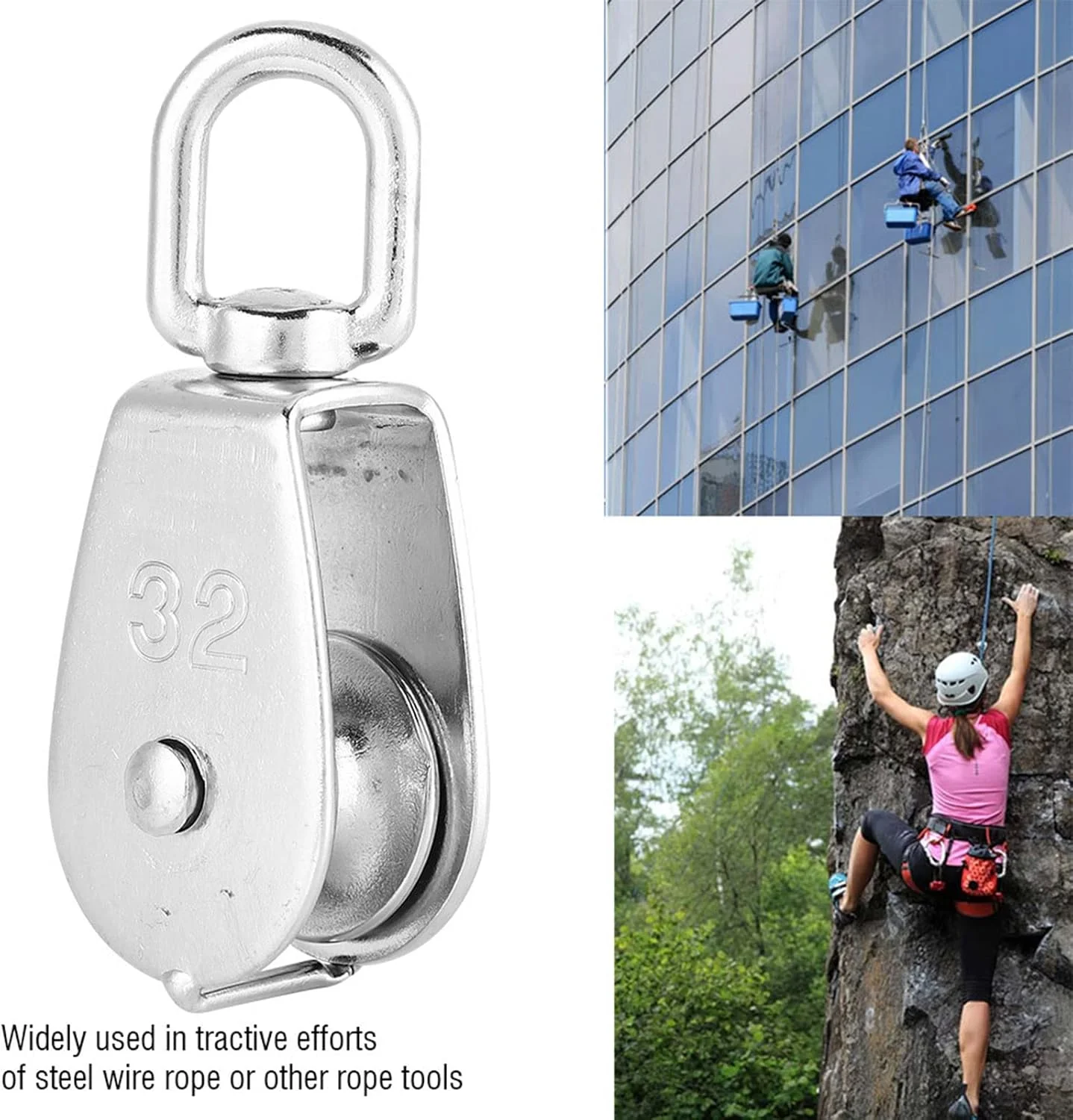 بلوک قرقره تکی استیل ضد زنگ JEOZBM، قرقره طناب بالابر با مقاومت بالا، 1 عدد غلتک بالابر قرقره برای طناب سیمی