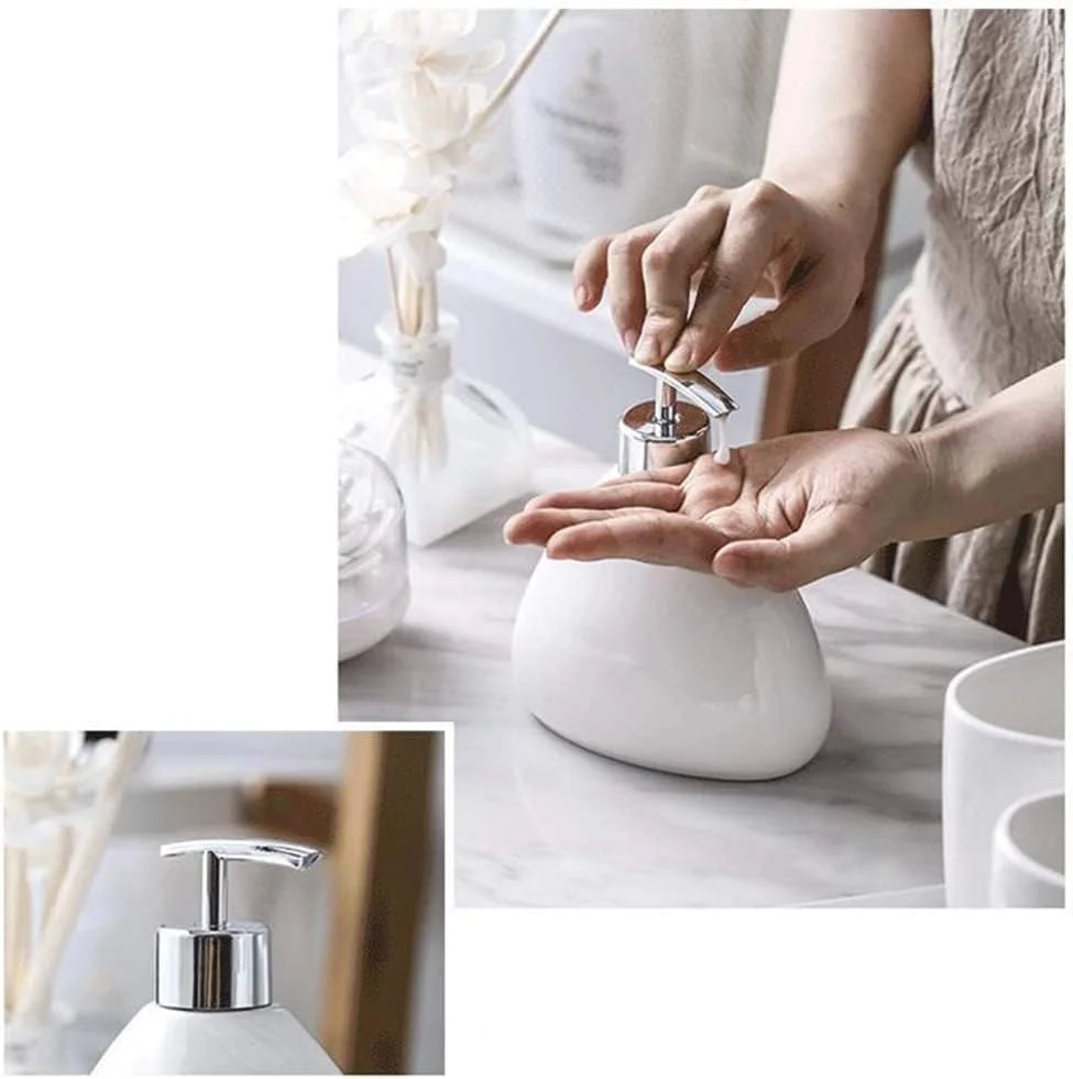 ست ۵ تکه لوازم جانبی حمام شامل جای صابون، جای مایع دستشویی، جا مسواکی، لیوان مسواک و صابون مناسب برای حمام هتل و منزل