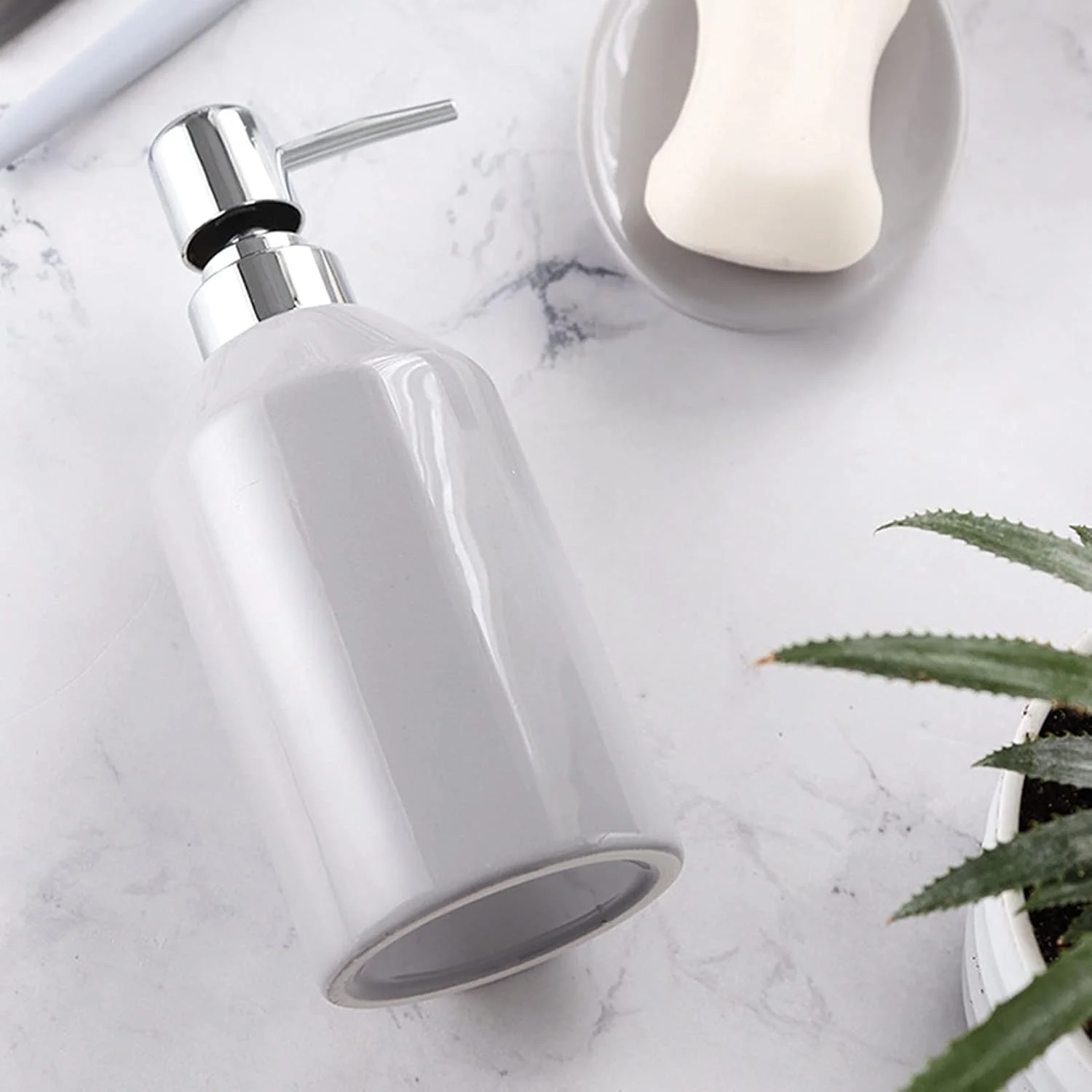 ست 5 تکه لوازم جانبی سرامیکی حمام، ست تزئینی حمام شامل جا مایع لوسیون، لیوان، جا صابونی، جا مسواکی