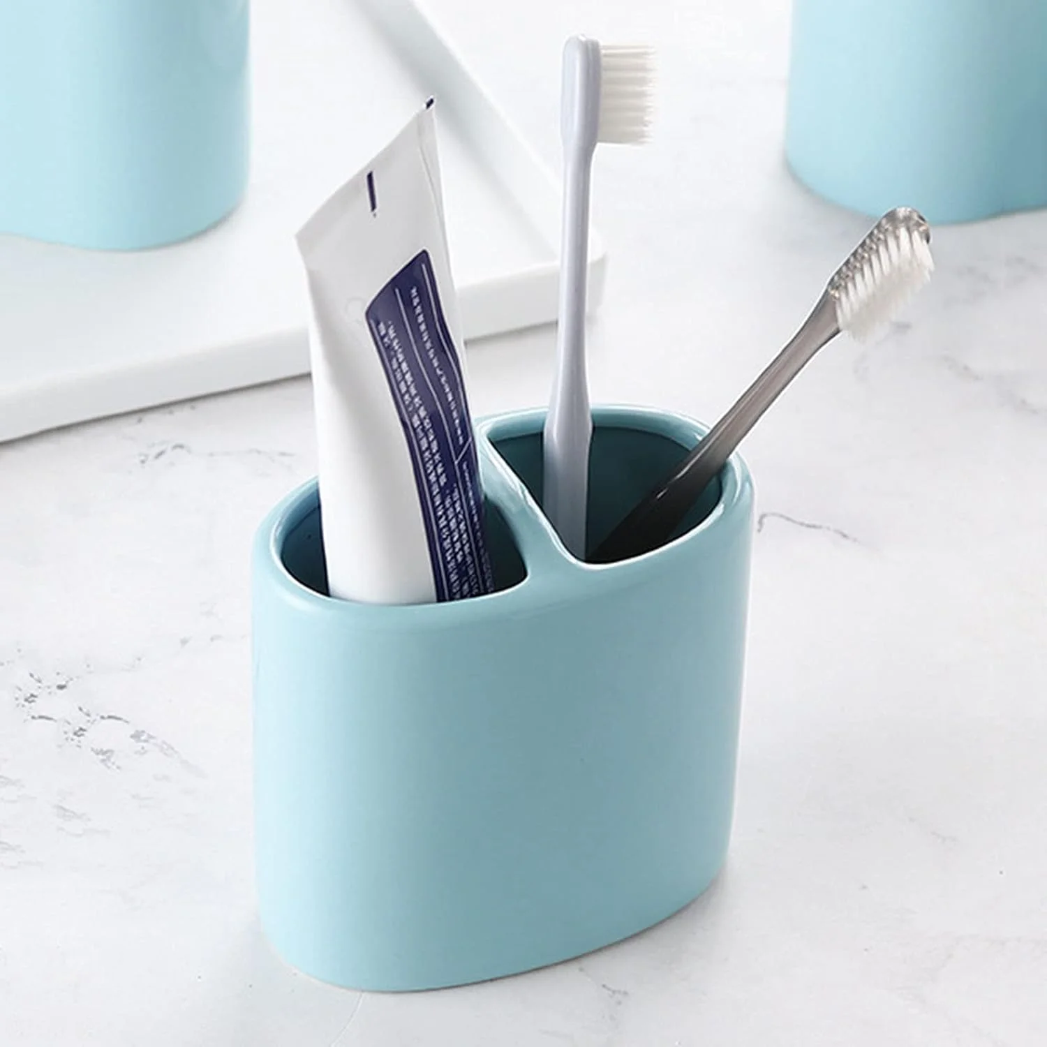 ست 5 تکه لوازم جانبی سرامیکی حمام، ست تزئینی حمام شامل جا مایع لوسیون، لیوان، جا صابونی، جا مسواکی