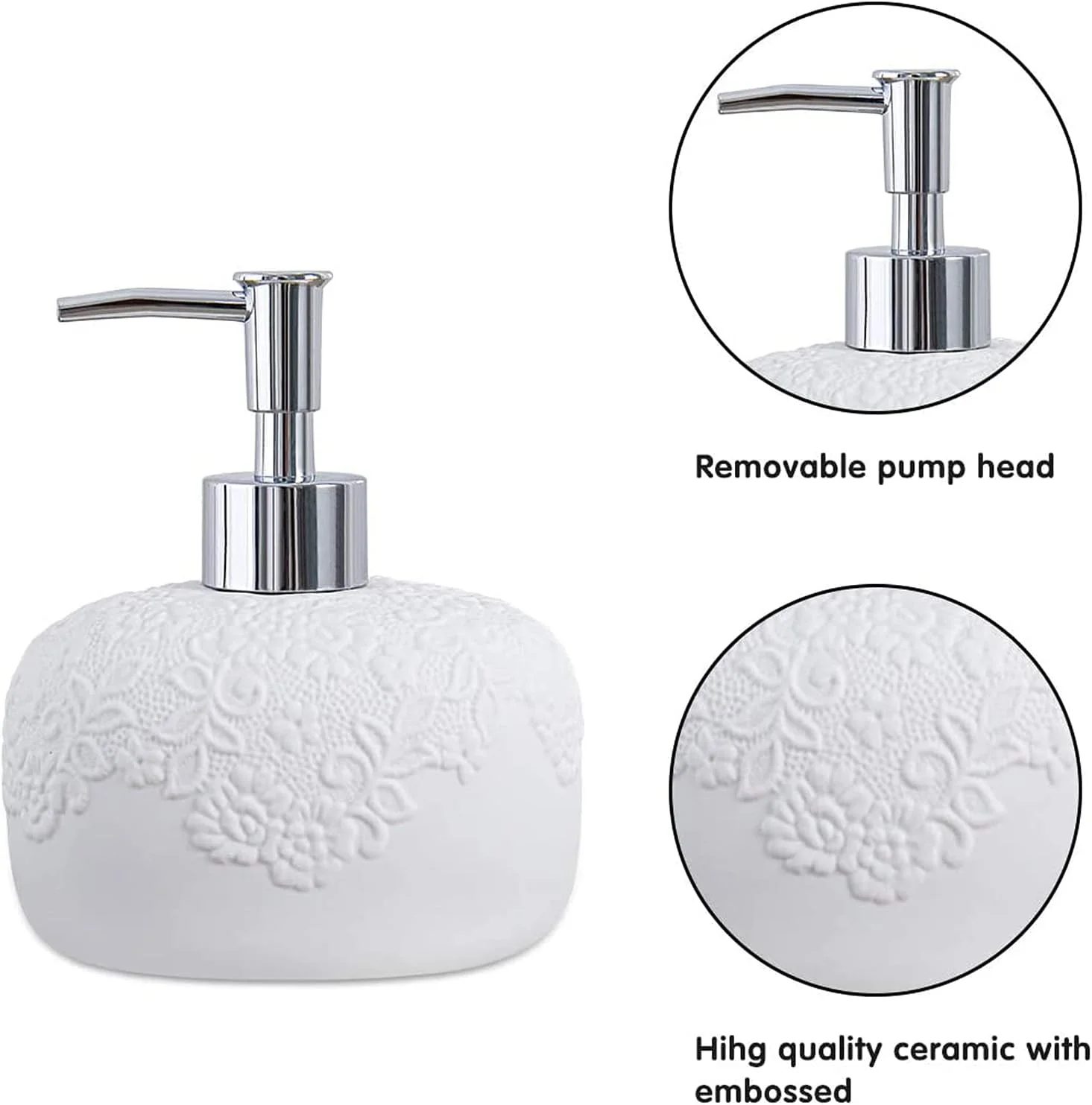 ست لوازم جانبی حمام سفید 4 تکه سرامیکی برجسته شامل جای مایع دستشویی و لوسیون، جا صابونی و 2 لیوان