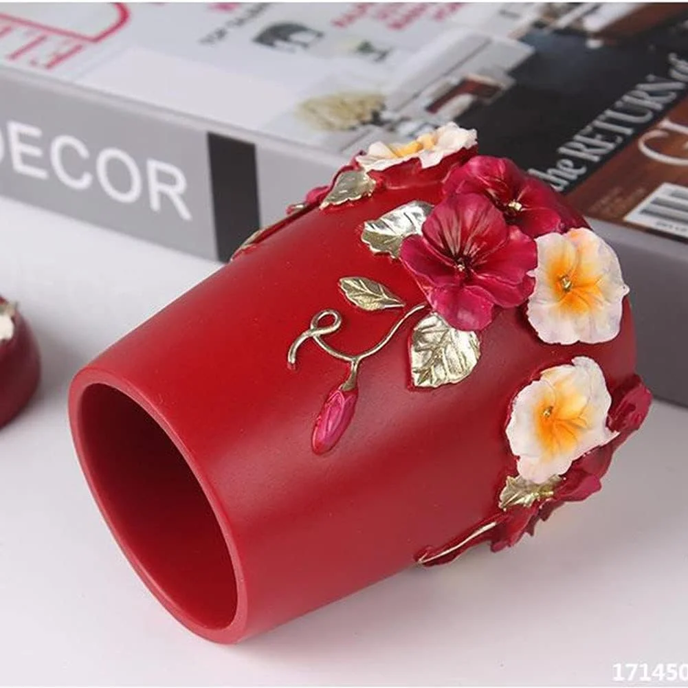 ست لوازم جانبی حمام قرمز وینتیج، ست 5 تکه شامل جای مایع دستشویی، جا مسواکی، لیوان و جا صابونی - ست هدیه حمام