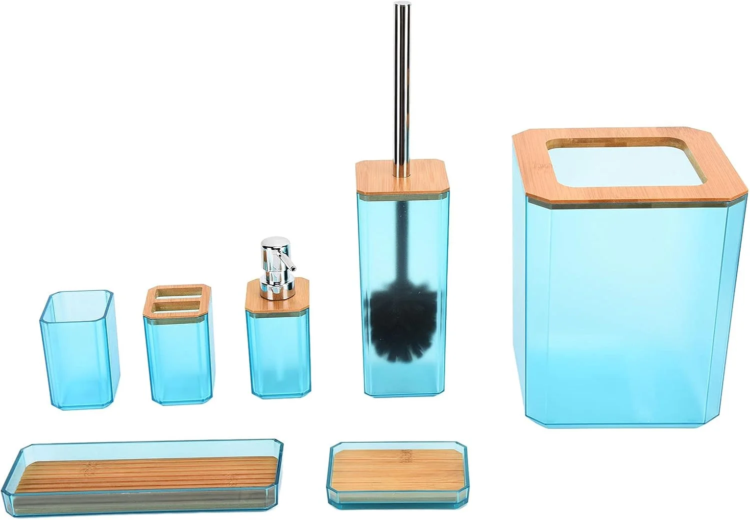 ست لوازم حمام 7 تکه، شامل جا صابونی، جا مسواکی و لیوان، برس توالت، سطل زباله و سینی (سبز)