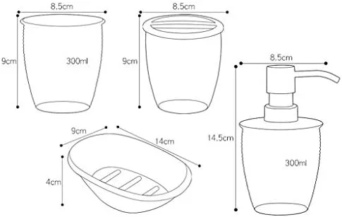 ست لوازم جانبی حمام رزینی پنج تکه به سبک اروپایی شامل جای مایع صابون، جا مسواکی مناسب منزل و هتل