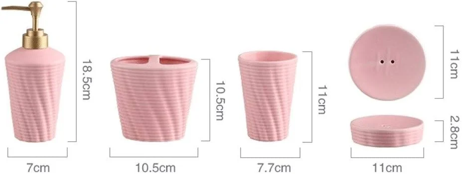 ست لوازم جانبی حمام 5 تکه شامل جای مایع دستشویی، جا صابونی، جا مسواکی، طرح راه راه سرامیکی مناسب منزل و اداره