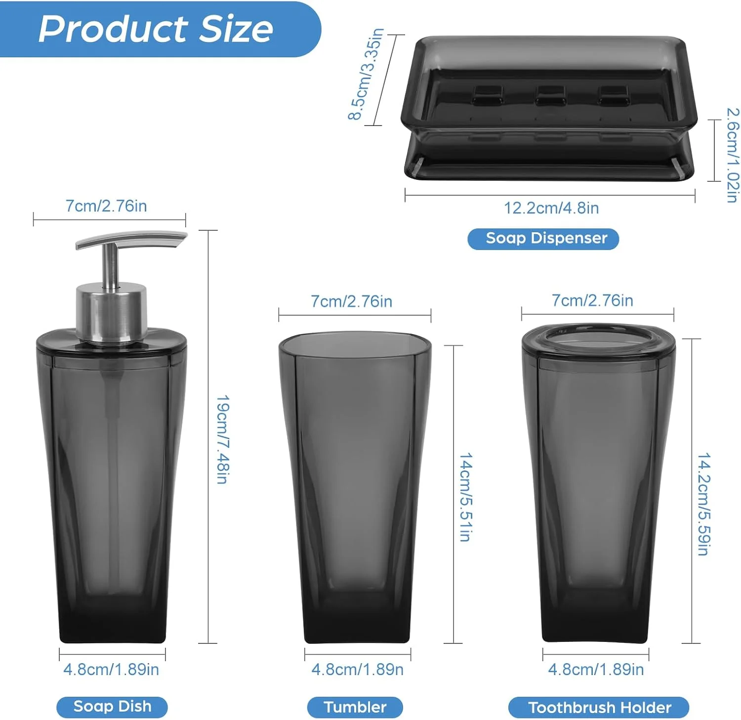 ست لوازم جانبی حمام شیشه ای با وزن سنگین و طرح برجسته تزئینی - شامل جای مایع دستشویی، لیوان، جای صابون و جای مسواک (قهوه ای)