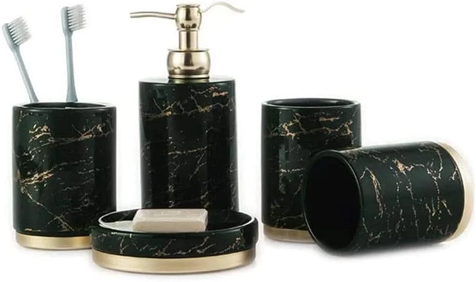 ست لوازم جانبی حمام، مجموعه 5 تکه لوازم بهداشتی حمام شامل جای مایع صابون، جا مسواکی، لیوان و جا صابونی