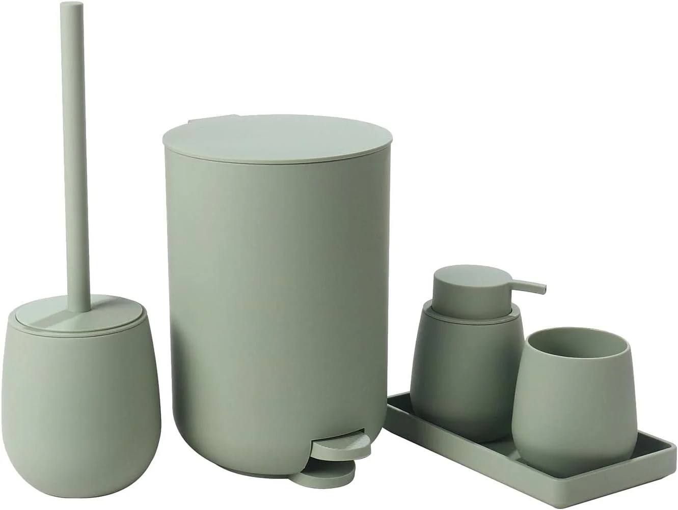 ست لوازم جانبی حمام 5 تکه شامل جا مسواکی، لیوان و جا مایع دستشویی به همراه جا صابونی برای دکوراسیون منزل، سبز