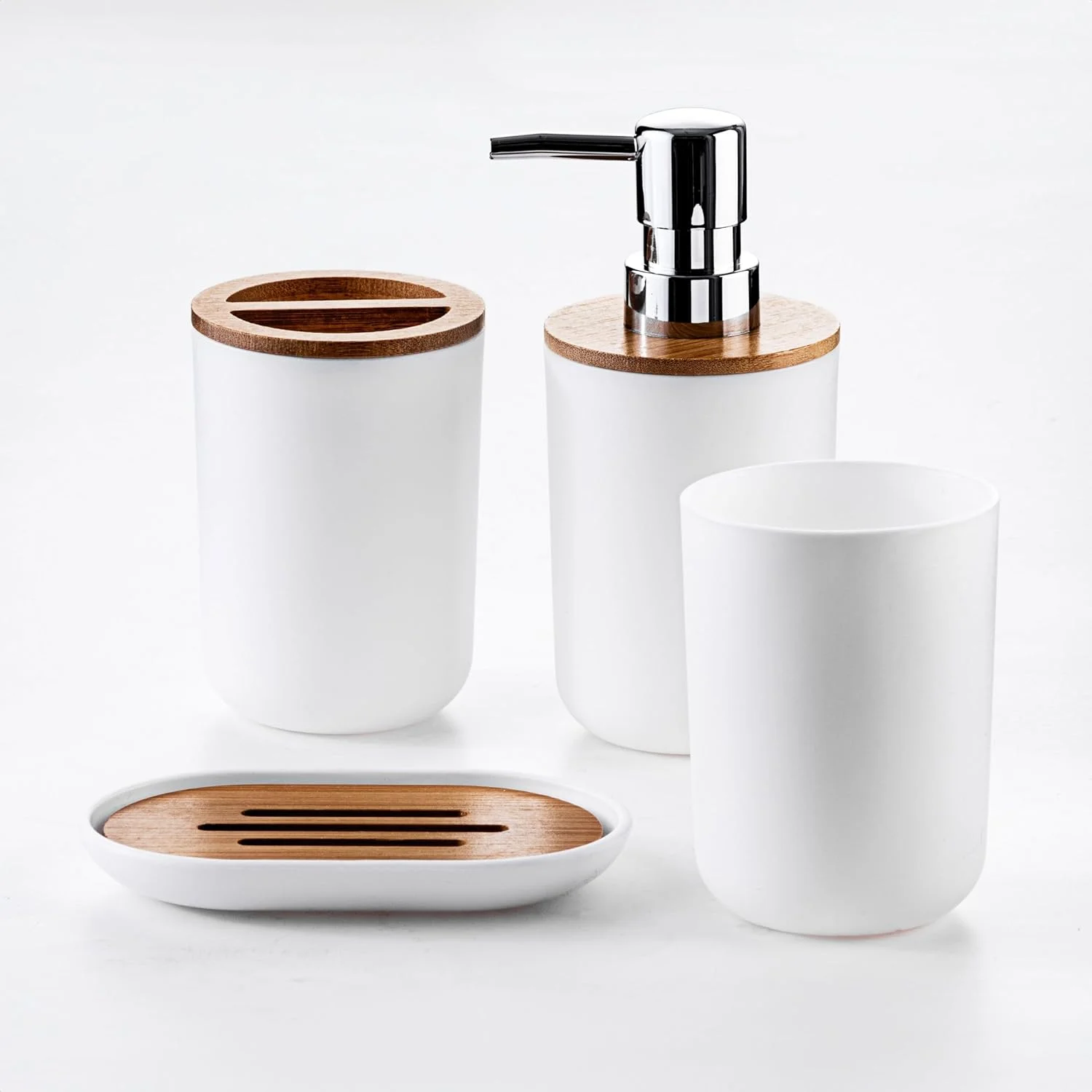 ست لوازم جانبی حمام بامبو، جا مسواکی، لیوان شستشو، جا مایع دستشویی و جا صابونی، لوازم جانبی حمام سفید شیک - ست حمام بامبو 4 تکه سازگار با محیط زیست چوب تیره ست لوازم جانبی حمام بامبو، جا مسواکی، لیوان شستشو، جا مایع دستشویی و جا صابونی، لوازم جانبی حمام سفید شیک - ست حمام بامبو 4 تکه سازگار با محیط زیست چوب تیره