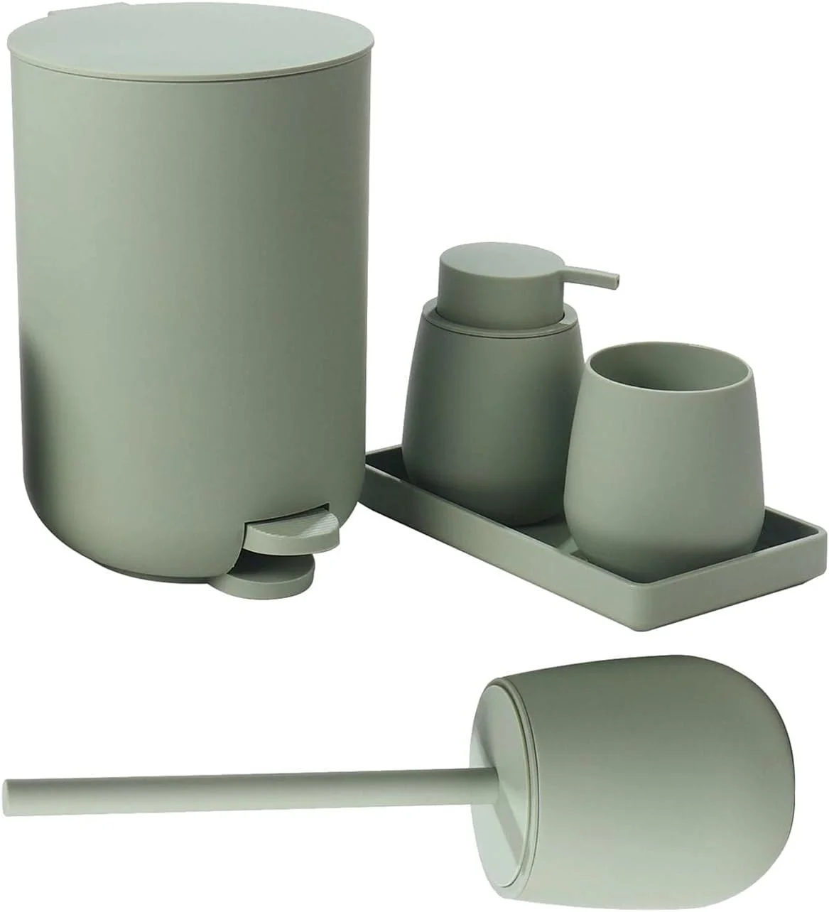 ست لوازم جانبی حمام 5 تکه شامل جا مسواکی، لیوان و جا مایع دستشویی به همراه جا صابونی برای دکوراسیون منزل، سبز ست لوازم جانبی حمام 5 تکه شامل جا مسواکی، لیوان و جا مایع دستشویی به همراه جا صابونی برای دکوراسیون منزل، سبز