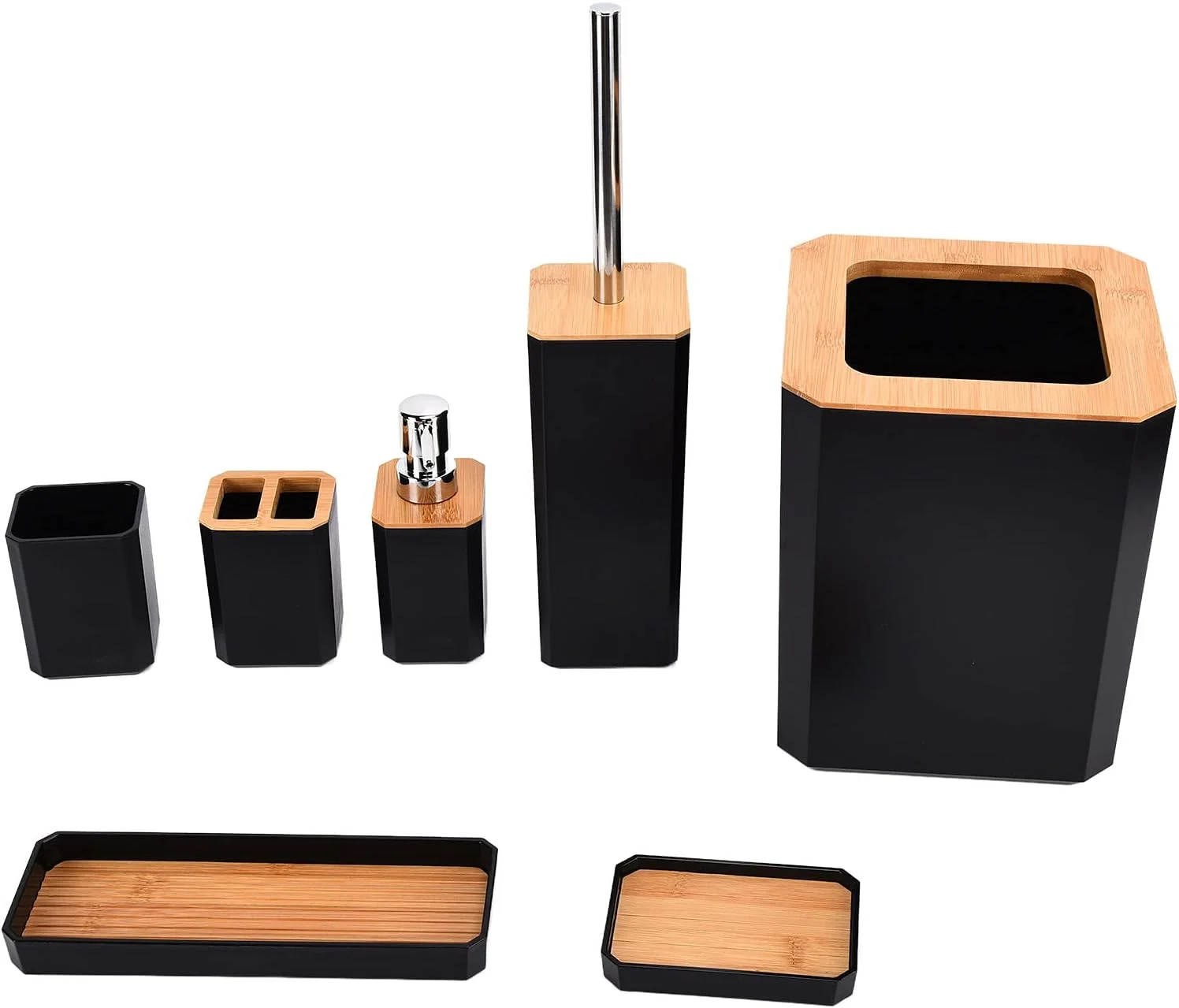 ست لوازم جانبی حمام 7 تکه شامل جای صابون، جای مسواک، بطری شستشو، فنجان دهانشویه مناسب برای هتل منزل (مشکی) ست لوازم جانبی حمام 7 تکه شامل جای صابون، جای مسواک، بطری شستشو، فنجان دهانشویه مناسب برای هتل منزل (مشکی)