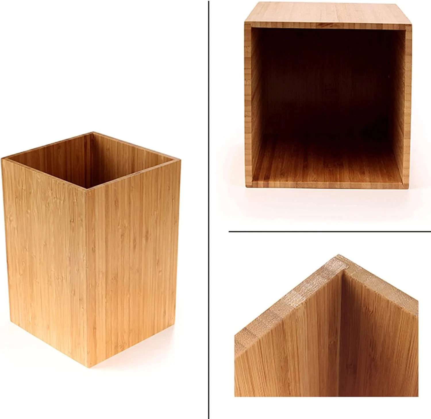 ست 5 تکه لوازم جانبی چوبی حمام، ست حمام بامبو با جا مسواک/خمیر دندان، جا مایع صابون، سینی حوله، جعبه گوش پاک کن، سطل زباله