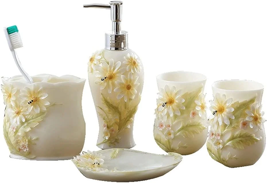 ست لوازم جانبی حمام، ست حمام رزینی، ست 5 تکه حمام با جا مایع صابون، جا مسواکی، لیوان و جا صابونی (رنگ: سفید، سایز: ست 5 تکه) ست لوازم جانبی حمام، ست حمام رزینی، ست 5 تکه حمام با جا مایع صابون، جا مسواکی، لیوان و جا صابونی (رنگ: سفید، سایز: ست 5 تکه)