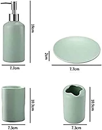 ست لوازم جانبی حمام 5 تکه سرامیکی شامل بطری لوسیون، جا مسواکی، لیوان مسواک و جا صابونی