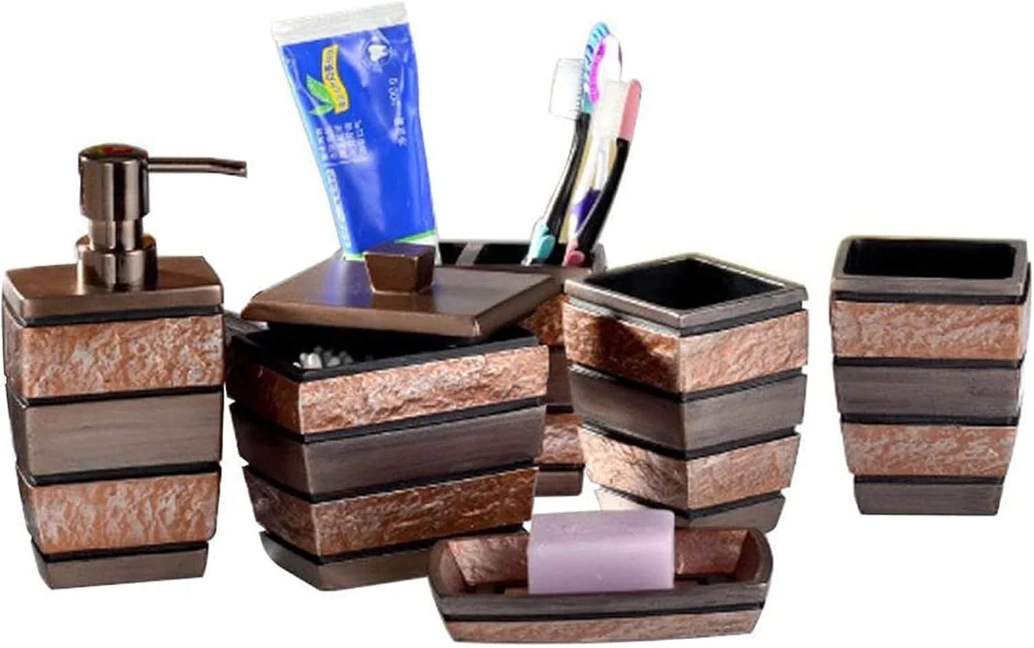 ست لوازم جانبی حمام 6 تکه، لوازم تزئینی حمام با جای صابون، جا مایع صابون، جا مسواکی و لیوان، جای پنبه و گوش پاک کن ست لوازم جانبی حمام 6 تکه، لوازم تزئینی حمام با جای صابون، جا مایع صابون، جا مسواکی و لیوان، جای پنبه و گوش پاک کن