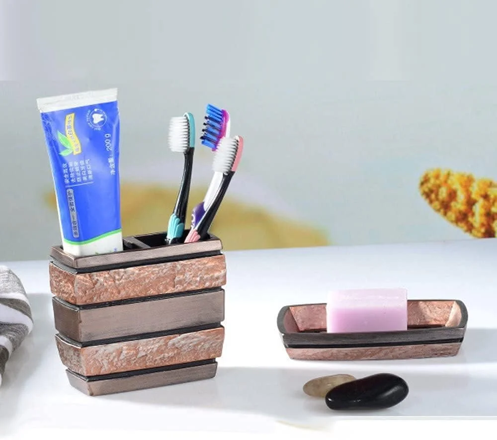 ست لوازم جانبی حمام 6 تکه، لوازم تزئینی حمام با جا صابونی، جا مایع صابون، جا مسواکی و لیوان، جا پنبه و گوش پاک کن